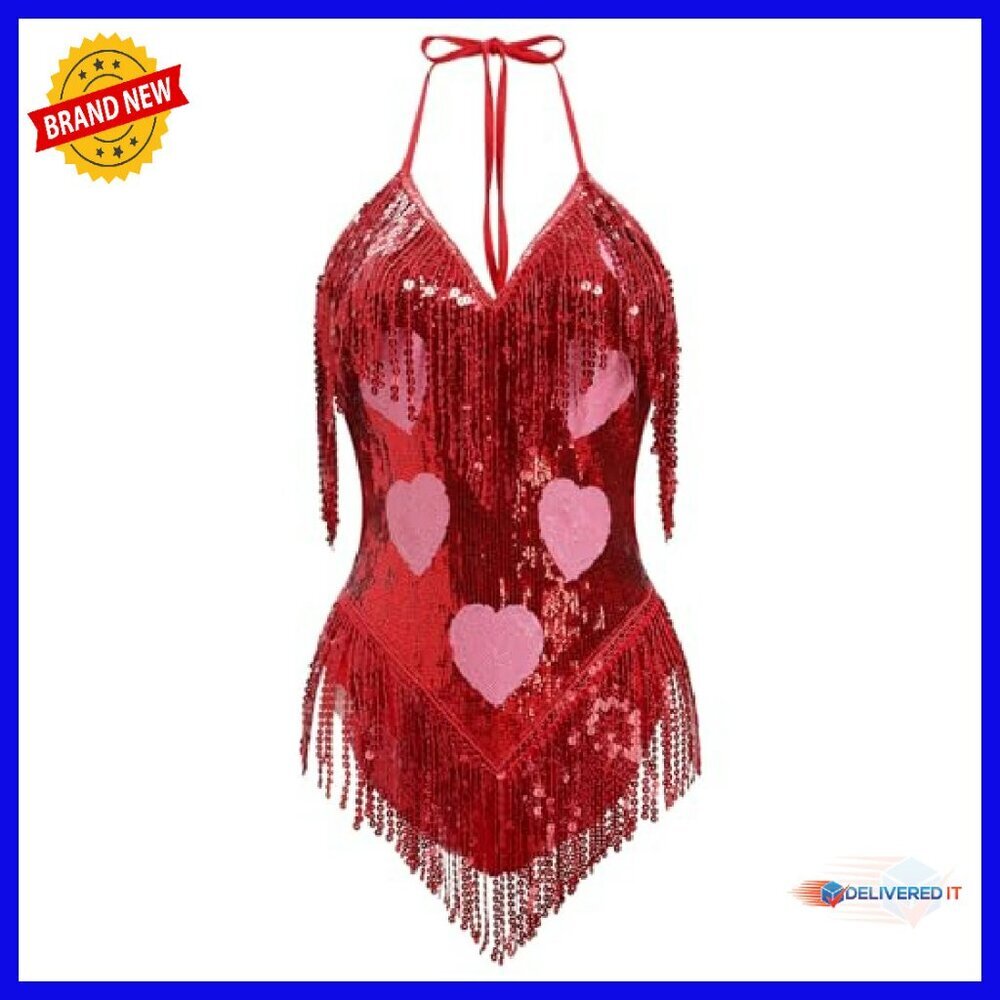 Sparkle Star Fringe Bodysuit Rave Festival Outfit Adjustable Halter - Picture 2 of 8